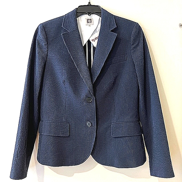 Anne Klein Jackets & Blazers - ANNE KLEIN SEERSUCKER PANT SUIT JACKET NWT SIZE 8 BLACK BLUE